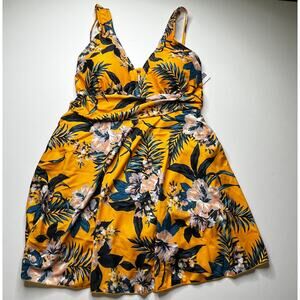 Shekini Yellow One Piece Skirt Swimsuit New L